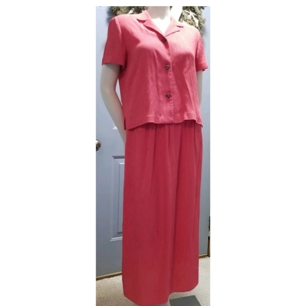 Donna Ricco Classy Button Up Blouse & Skirt 2pc Set, Plaid, 10P, GUC ✔️